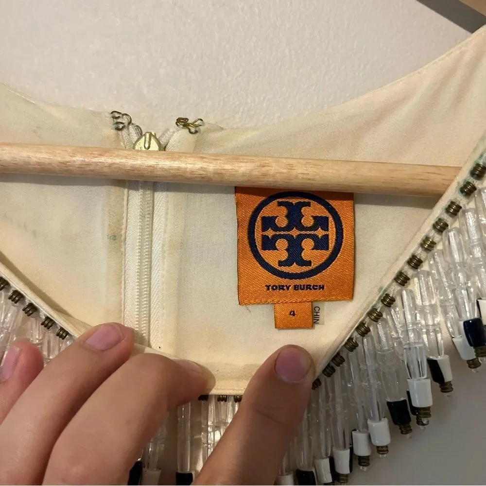 Tory Burch Jace cream blouse with multicolored beads western Aztec vintage Size4 - Picture 13 of 14